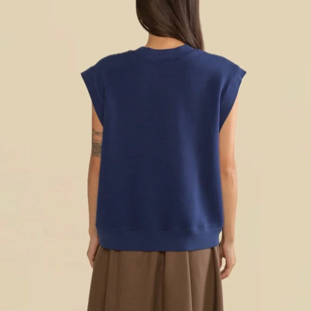 (NWOT) NLT Cotton-Fleece Boxy Garment-Dye Sleeveless Sweatshirt Vest (True Navy) - Picture 5 of 16